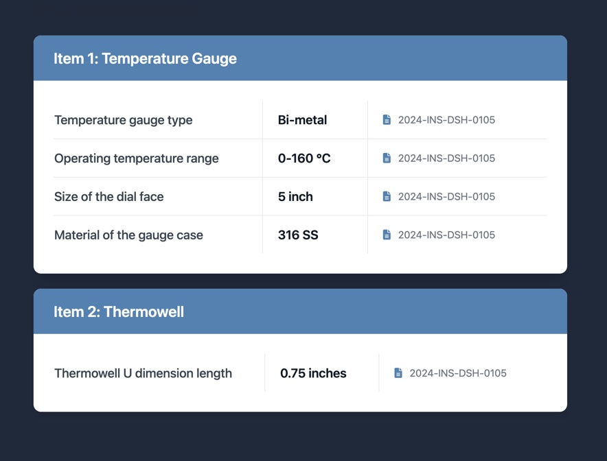 Split screen showing RFQ document on left and processed requirements list on right with automated extraction and compliance tracking